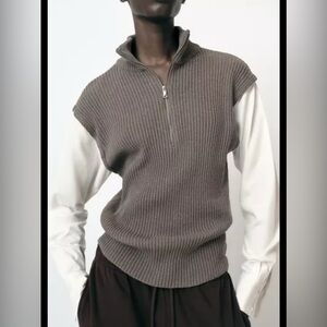 Zara women  Brown Half-Zip Sweater Vest size S